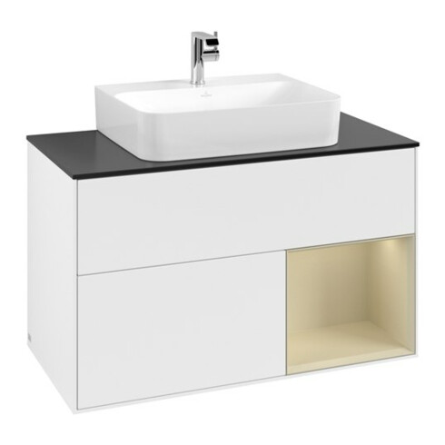 V&B Meuble sous lavabo Finion 100, placage bouleau, gris mat laqué, blanc mat laqué