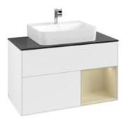 V&B Meuble sous lavabo Finion 100, placage bouleau, gris mat laqué, blanc mat laqué-3