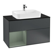 V&B Meuble sous-lavabo Finion 100, placage bouleau, laqué, avec façade laquée bleu