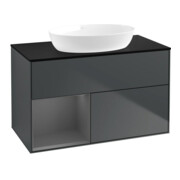 V&B Meuble sous lavabo Finion 100, placage bouleau, laqué blanc, avec porte laquée bleu-1