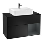 V&B Meuble sous lavabo Finion 100, placage bouleau, laque rouge et bleu