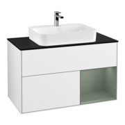 V&B Meuble sous lavabo Finion 100, placage bouleau, laque rouge olive, laque blanche brillante-1