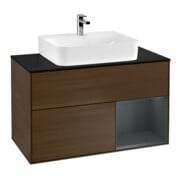 V&B Meuble sous lavabo Finion 100, placage bouleau m, côté droit, avec lac, noyer veinée