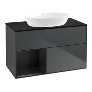 V&B Meuble sous lavabo Finion 100, placage bouleau mat, laqué bleu mat