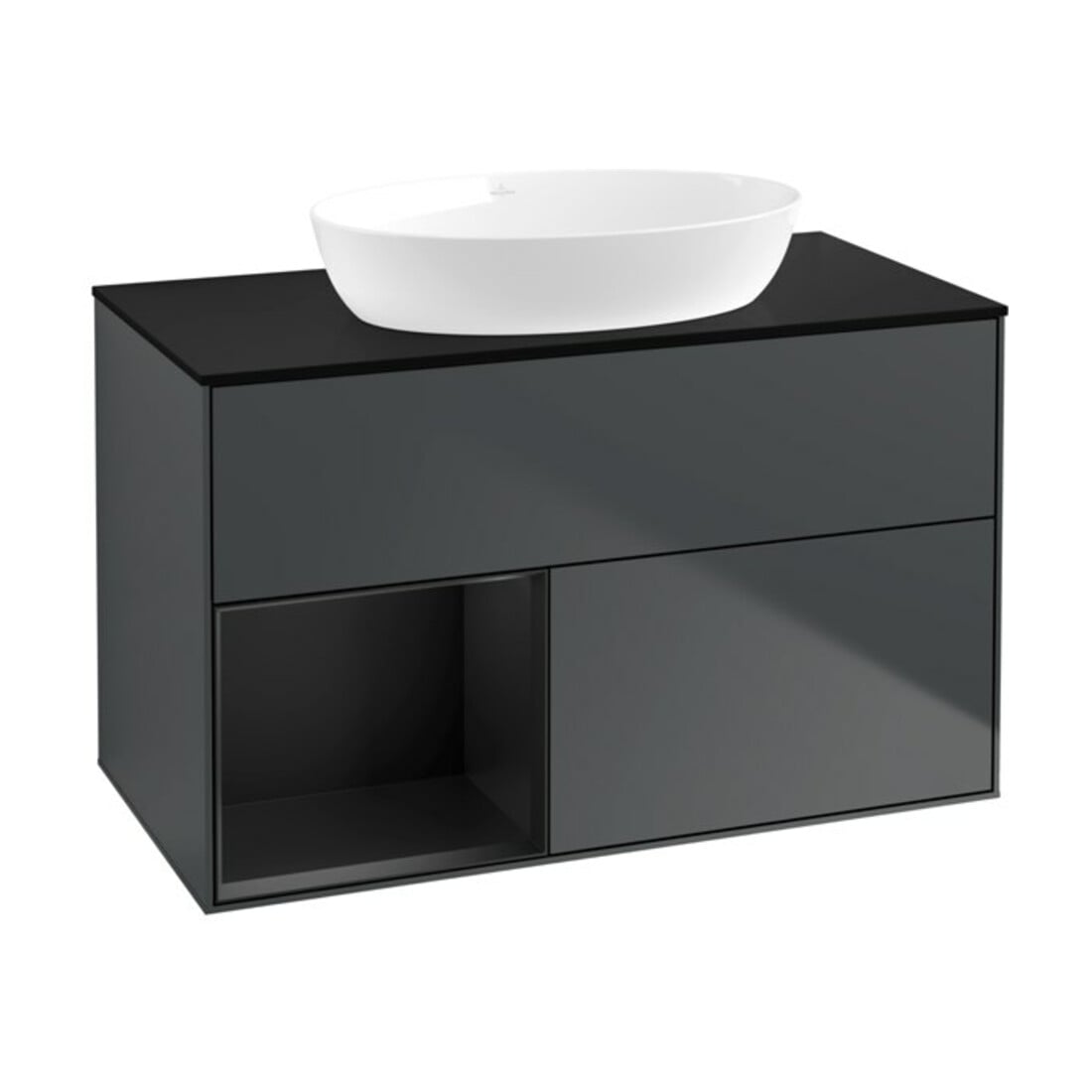 V&B Meuble sous lavabo Finion 100, placage bouleau mat, laqué bleu mat
