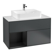 V&B Meuble sous lavabo Finion 100, placage bouleau mat, laqué mat bleu-1