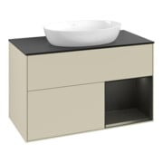 V&B Meuble sous lavabo Finion 100, placage bouleau mat, rangement blanc mat lacqué, poignée gris mat lacqué-3