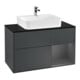 V&B Meuble sous lavabo Finion 100, placage bouleau, rouge amarante, avec façade laquée bleu-1