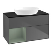V&B Meuble sous lavabo Finion 100, placage bouleau, tiroir, laqué anthracite