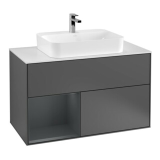 V&B Meuble sous lavabo Finion 100, placage chêne, anthracite mat