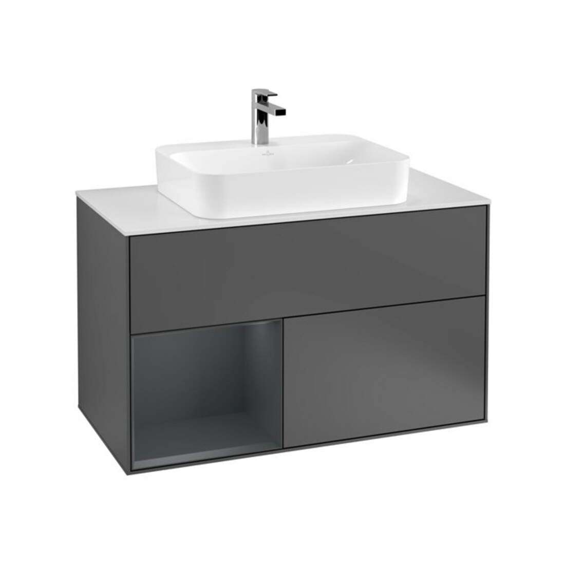 V&B Meuble sous lavabo Finion 100, placage chêne, anthracite mat