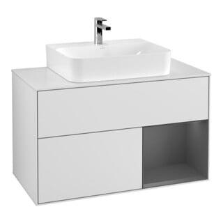V&B Meuble sous lavabo Finion 100, placage chêne, anthracite mat, blanc mat laqué