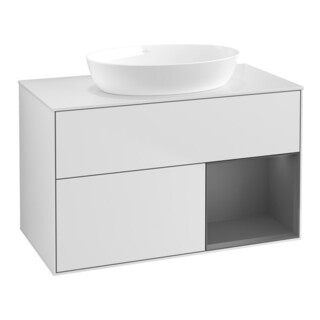 V&B Meuble sous lavabo Finion 100, placage chêne, laqué blanc
