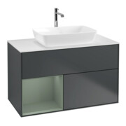 V&B Meuble sous lavabo Finion 100, placage chêne, vernis mat, bleu mat, vernis