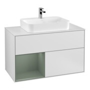 V&B Meuble sous lavabo Finion 100, placage noyer, côté gauche, laqué blanc