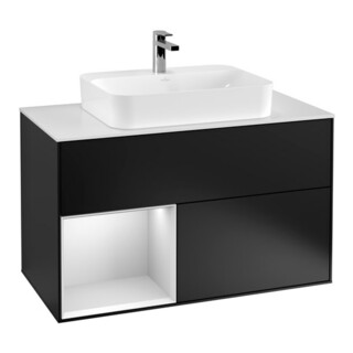 V&B Meuble sous lavabo Finion 100, placard gauche blanc laqué, bleu laqué