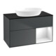V&B Meuble sous-lavabo Finion 100, plan blanc mat, façade gris clair laqué, avec miroir laqué bleu-1