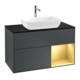 V&B Meuble sous lavabo Finion 100, plan blanc mat, rangement or mat, miroir blanc mat-1