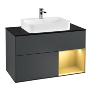 V&B Meuble sous lavabo Finion 100, plan blanc mat, rangement réglable, miroir blanc mat Lac-1