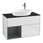 V&B Meuble sous lavabo Finion 100, plan bleu mat, rangement moyen mat laqué, blanc mat laqué