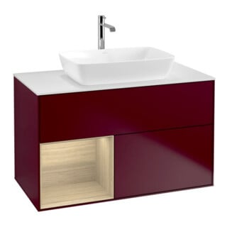 V&B Meuble sous lavabo Finion 100, plan de découpe blanc, avec étagère Oa ven, Peo m