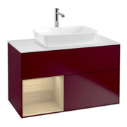 V&B Meuble sous lavabo Finion 100, plan de découpe blanc, avec étagère Oa ven, Peo m-1
