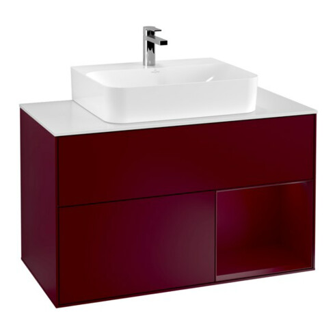 V&B Meuble sous lavabo Finion 100, plan de découpe blanc mat, tiroir droit Peo, Peo mat