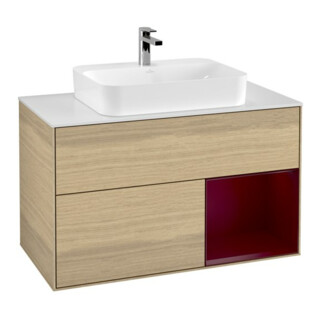 V&B Meuble sous lavabo Finion 100, plan de découpe blanc, tiroir droit Peo, Oa ven