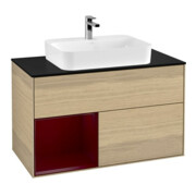 V&B Meuble sous-lavabo Finion 100, plan de découpe bleu mat, étagère gauche Peo, Oa ven