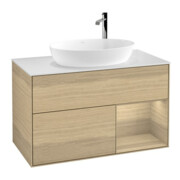 V&B Meuble sous lavabo Finion 100, plan de drainage blanc, étagère Oa ven, Oa ven