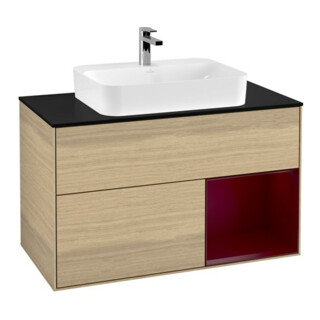 V&B Meuble sous lavabo Finion 100, plan de drainage bleu m, étagère droite Peo, Oa ven