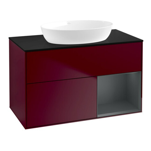 V&B Meuble sous lavabo Finion 100, plan de drainage bleu mat, étagère médium mat, poignée mat