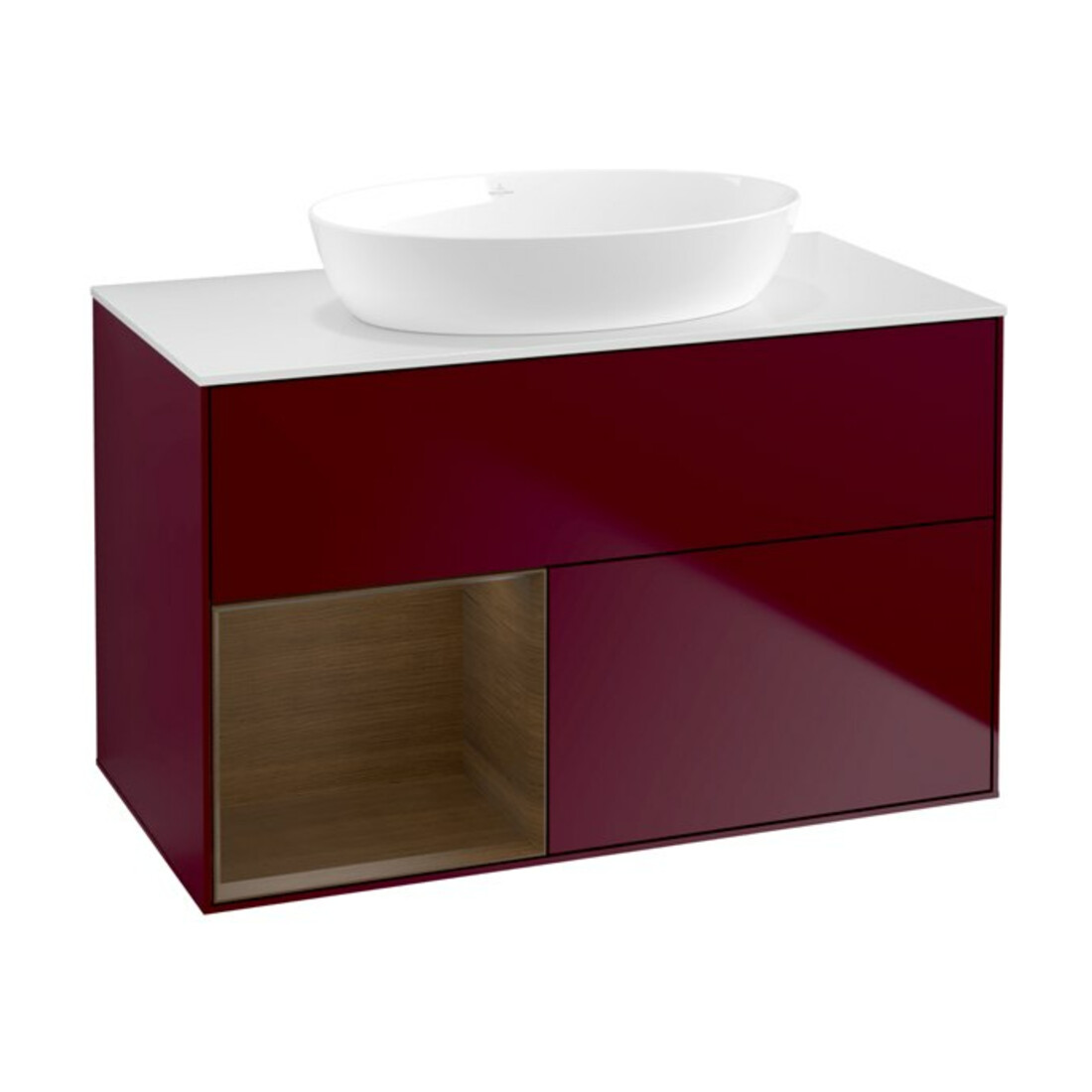 V&B Meuble sous-lavabo Finion 100, plan de toilette blanc, tablette réglable ven, Peo m