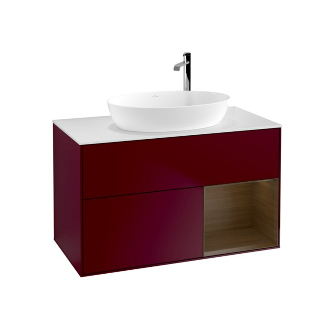 V&B Meuble sous lavabo Finion 100, plan de travail blanc, tiroir wal ven, Peo m