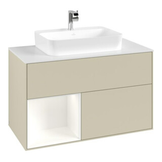 V&B Meuble sous-lavabo Finion 100, Plaque blanche mat, Porte gauche blanche mat laquée, poignée gris mat laquée