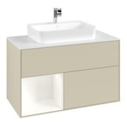 V&B Meuble sous-lavabo Finion 100, Plaque blanche mat, Porte gauche blanche mat laquée, poignée gris mat laquée