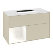 V&B Meuble sous-lavabo Finion 100, Plaque blanche mat, Porte gauche blanche mat laquée, poignée gris mat laquée-3