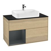 V&B Meuble sous lavabo Finion 100, Plaque blanche mat, Tiroir gauche, avec laque, Oa ven