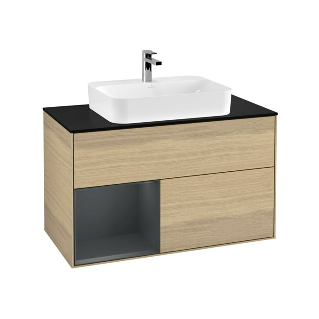 V&B Meuble sous lavabo Finion 100, Plaque blanche mat, Tiroir gauche, avec laque, Oa ven