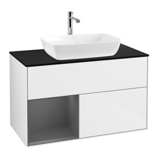 V&B Meuble sous lavabo Finion 100, Plaque blanche mate, Revêtement A mat laqué, blanc brillant laqué