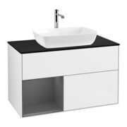 V&B Meuble sous lavabo Finion 100, Plaque blanche mate, Revêtement A mat laqué, blanc brillant laqué