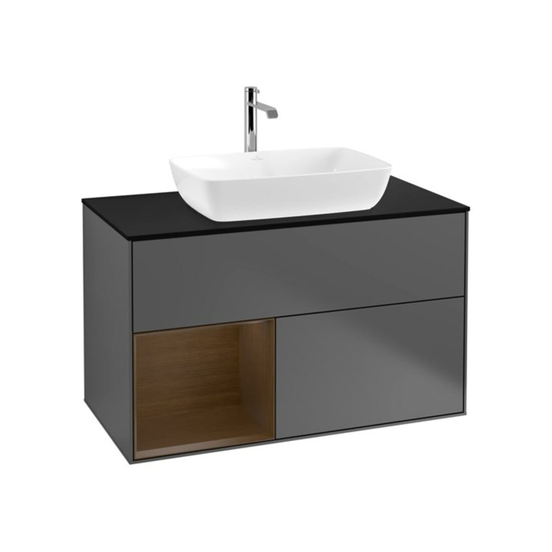 V&B Meuble sous lavabo Finion 100, Plaque bleue, Étagère en chêne, Anthracite mat