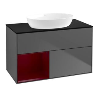 V&B Meuble sous lavabo Finion 100, Plaque bleue, Tiroir Peo en laqué, Anthracite m