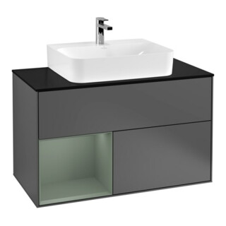 V&B Meuble sous lavabo Finion 100, Plaqué chêne, Anthracite mat