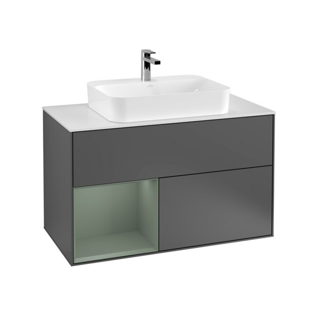 V&B Meuble sous lavabo Finion 100, Plaqué chêne, Rg gauche, huile mat, laqué anthracite