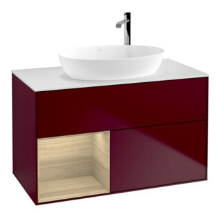 V&B Meuble sous lavabo Finion 100, plaque d’abd. blanc, tiroir Oa ven, Peo m
