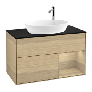 V&B Meuble sous lavabo Finion 100, plaque de fermeture bleue, étagère Oa ven, Oa ven