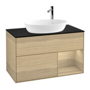 V&B Meuble sous lavabo Finion 100, plaque de fermeture bleue, étagère Oa ven, Oa ven