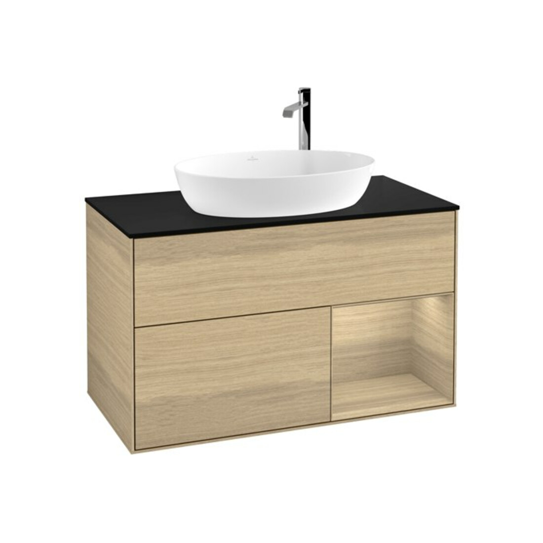 V&B Meuble sous lavabo Finion 100, plaque de fermeture bleue, étagère Oa ven, Oa ven