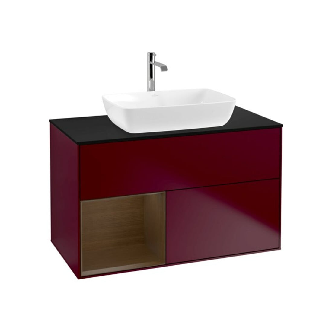 V&B Meuble sous lavabo Finion 100, plaque de fermeture bleue, étagère réglable, Peo m